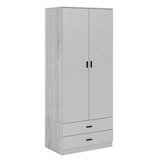 2-Door 2-Drawer Wardrobe with Storage Shelf, and Hanging Space - 180x75x46cm | Grey | Ash Grey & Grey | 1