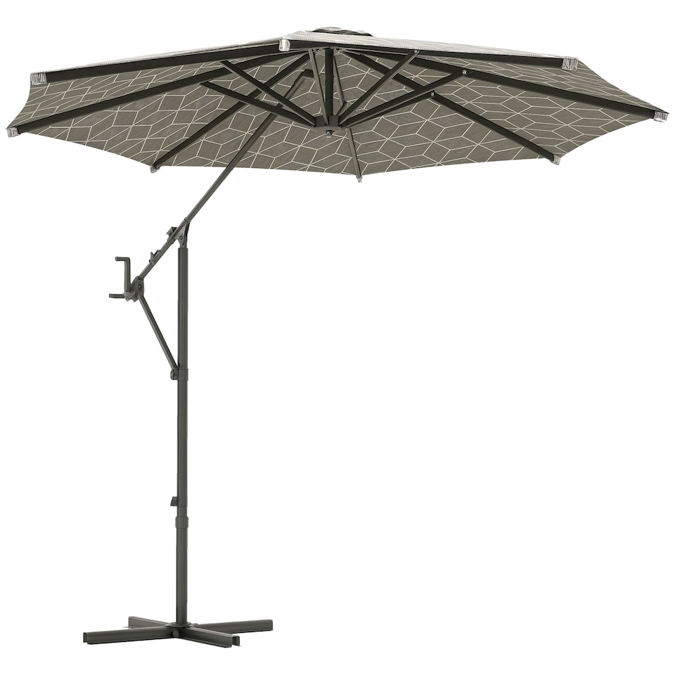 image 1 of Outsunny 3m Convertible Cantilever Parasol and Centrepost Garden Parasol with Cross Base, 360 Rotation Banana Parasol with Crank Handle and 8 Ribs, Hanging Patio Umbrella, Black and White