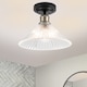 image 1 of COSYLYTE Bowley Bathroom Light Classic Ribbed Glass Ceiling Flush Light - Matt Black | Gold | 1