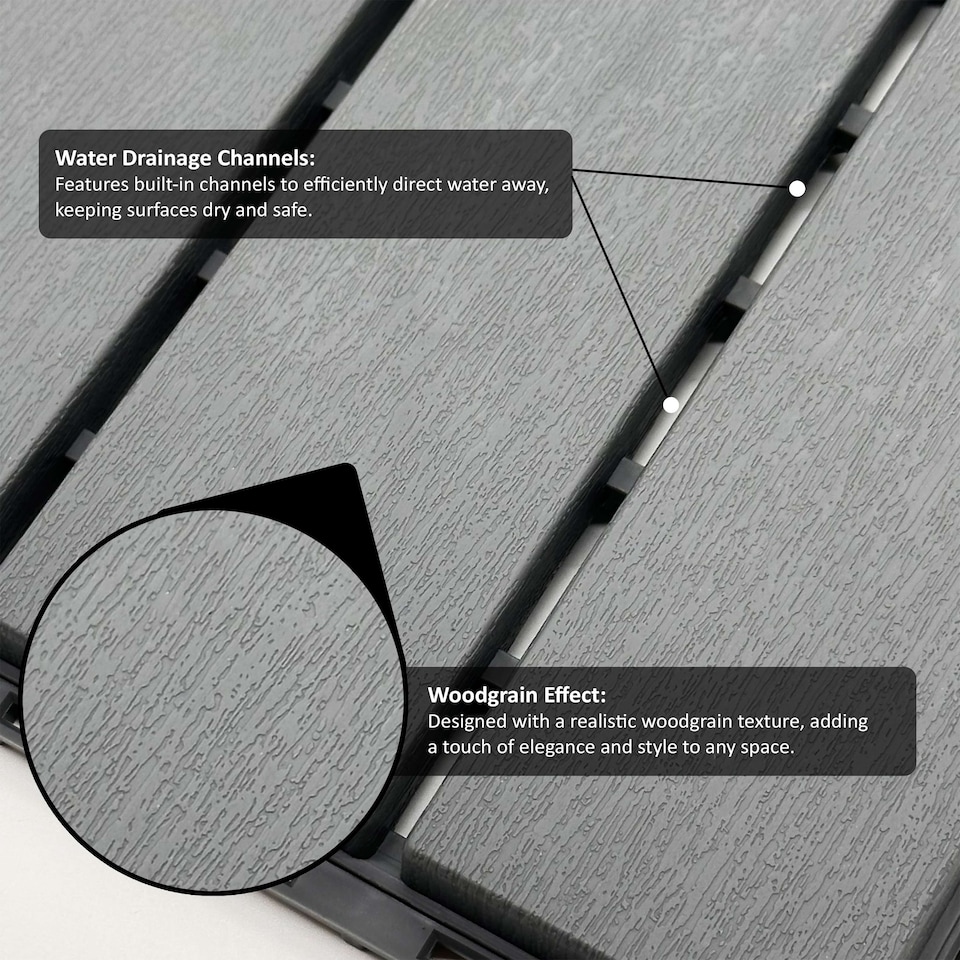 image 1 of Polydeck PVC Interlocking Decking Tiles - Grey | Grey | Pack of 36