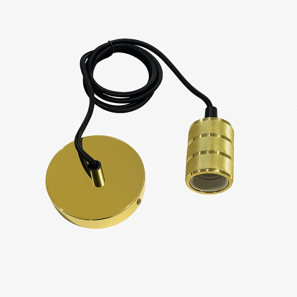 image 1 of CGC Sydney II Gold Knurled Two-Band 1.5m Adjustable E27 Ceiling Pendant with Matching Ceiling Rose | Gold | Gold | Ceiling rose diameter: 10 cm, depth: 2 cm, Pendant: diameter 4.5 cm, height 7.5 cm, Total height 1.5m adjustable
