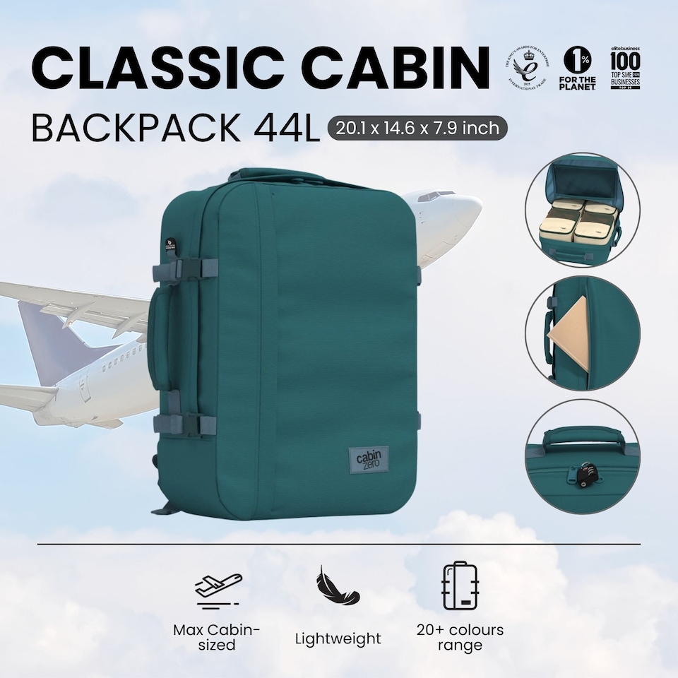 image 1 of CABINZERO Classic Cabin Backpack 44L, Lightweight for Spontaneous Trips, Ideal for Winter Gear & Long Trips | Blue | Aruba Blue