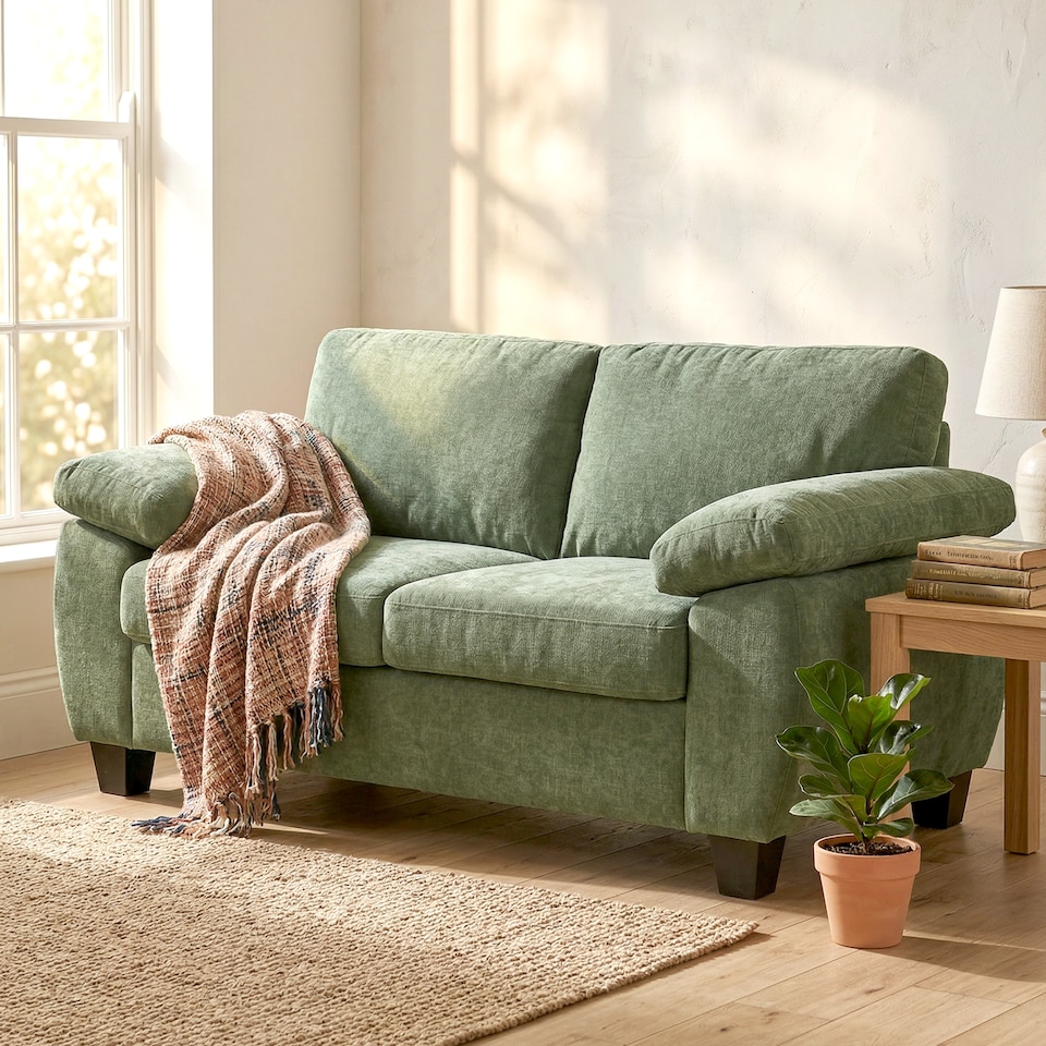 image 1 of HOMCOM 2 Seater Sofa, Chenille Small Sofa with Spring Cushions | Black | Dark Green | Two Seater