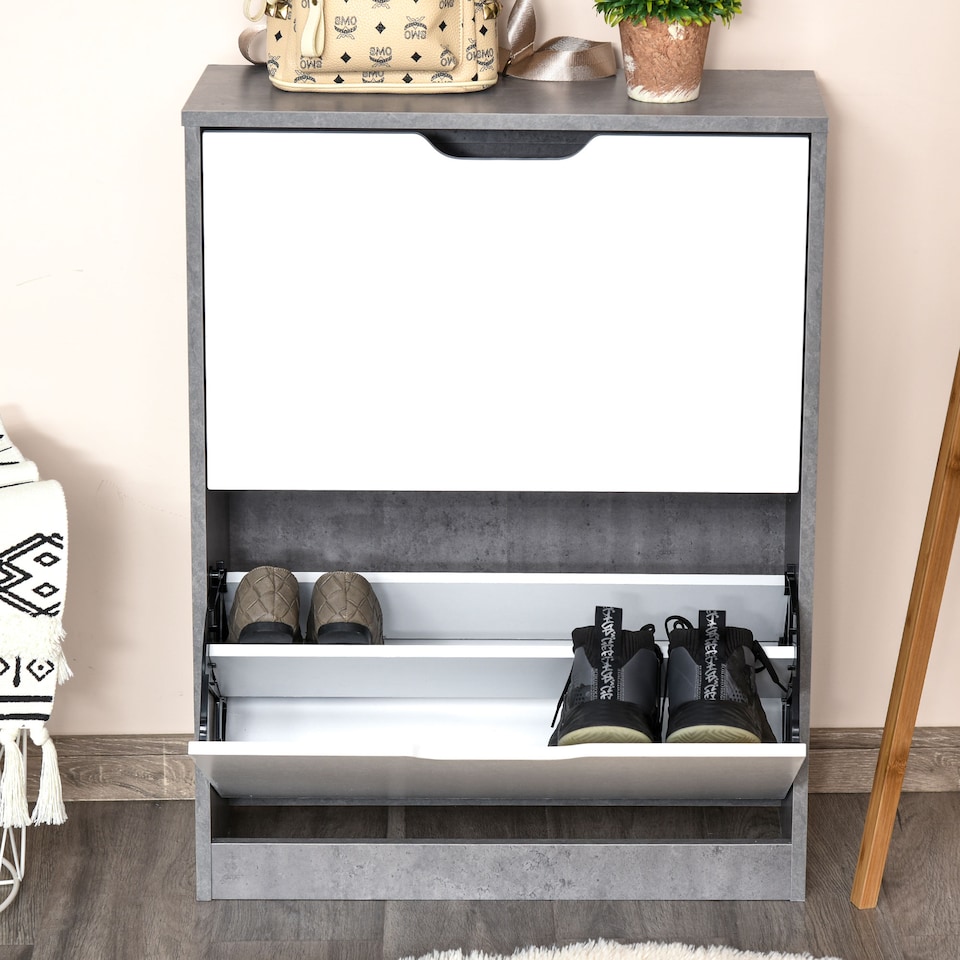 image 1 of HOMCOM Two Drawer Shoe Cabinet Home Storage Organiser w Groove Handles Adjustable Shelves Modern Boxy Rack Hallway Bedroom Furniture