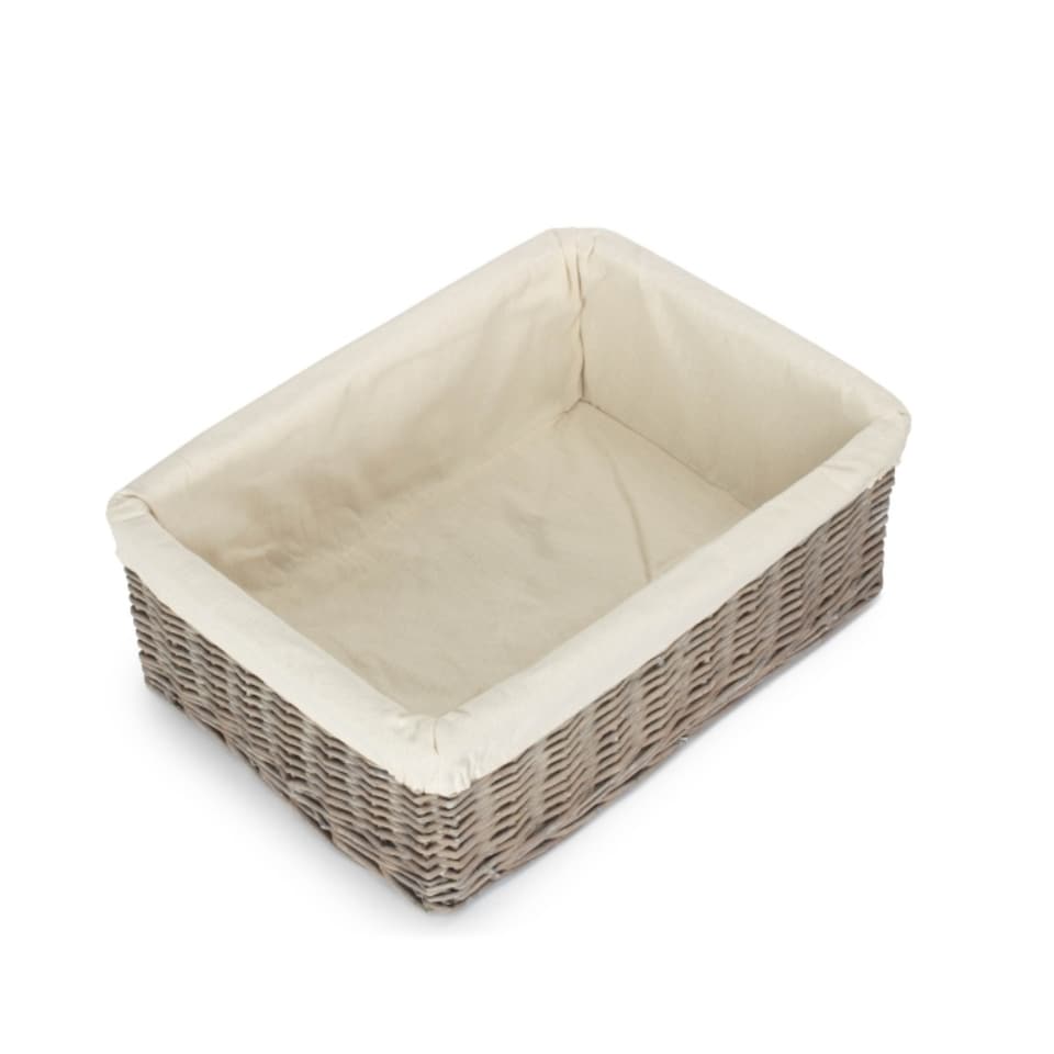 image 1 of Large Wicker Grey Wash Lined Storage Tray | Grey | Grey Wash