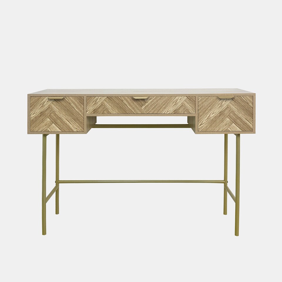 image 1 of OHS Chevron Wood Dressing Table 3 Drawer Vanity Makeup Desk