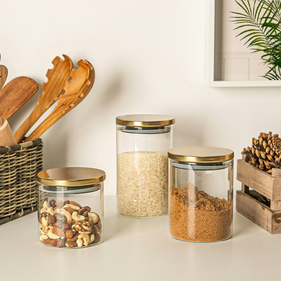image 1 of Argon Tableware 5pc Scandi Storage Jar Set with Metallic Lids - Gold