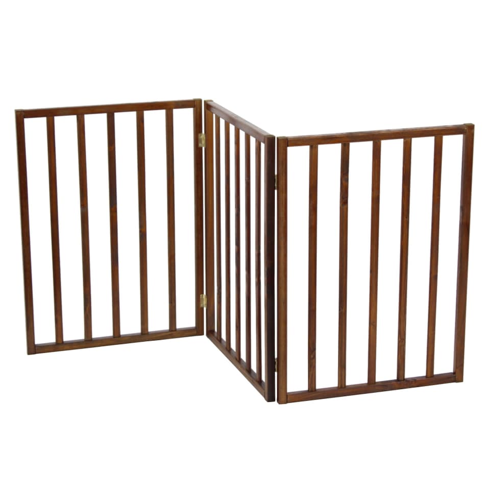 image 1 of Dark Brown Dog Safety Folding Wooden Pet Gate Portable Indoor Barrier