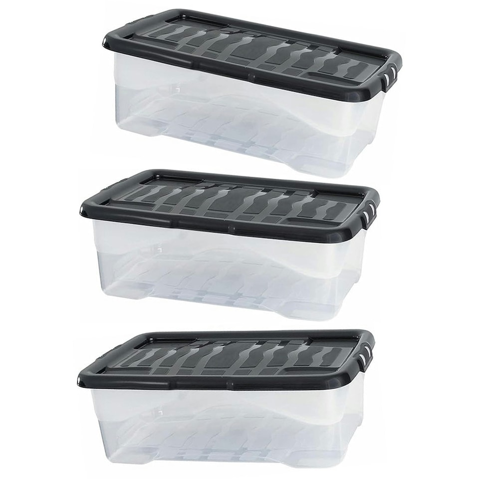 image 1 of 1 x 30 Litres Clear Transparent Base Curve Storage Container With Black Lids For Home & Office Clear
