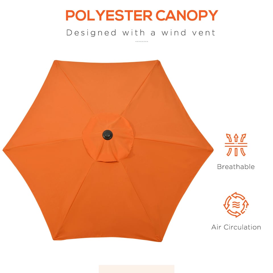 image 1 of Outsunny 2m Parasol Patio Umbrella, Outdoor Sun Shade with 6 Ribs Orange