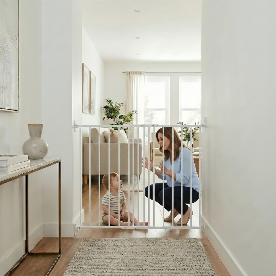 image 1 of Safetots Extra Tall Screw Fitted Baby Stair Gate, 62.5cm - 106.8cm, White, 103.5cm in Height | White | 1