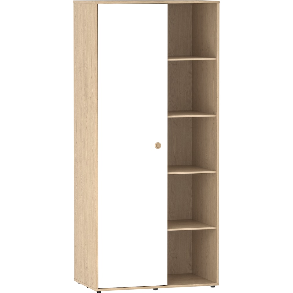 image 1 of Junior Vida Neptune 1 Door Wardrobe 5 Shelves & Clothes Rail, White & Oak