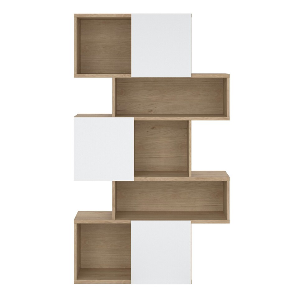 image 1 of Maze Asymmetrical Bookcase with 3 Doors in Jackson Hickory and White High Gloss