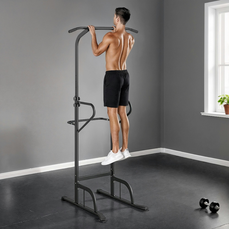 image 1 of HOMCOM Power Tower Multi-Function Pull Up Station w/ Adjustable Height for Gym