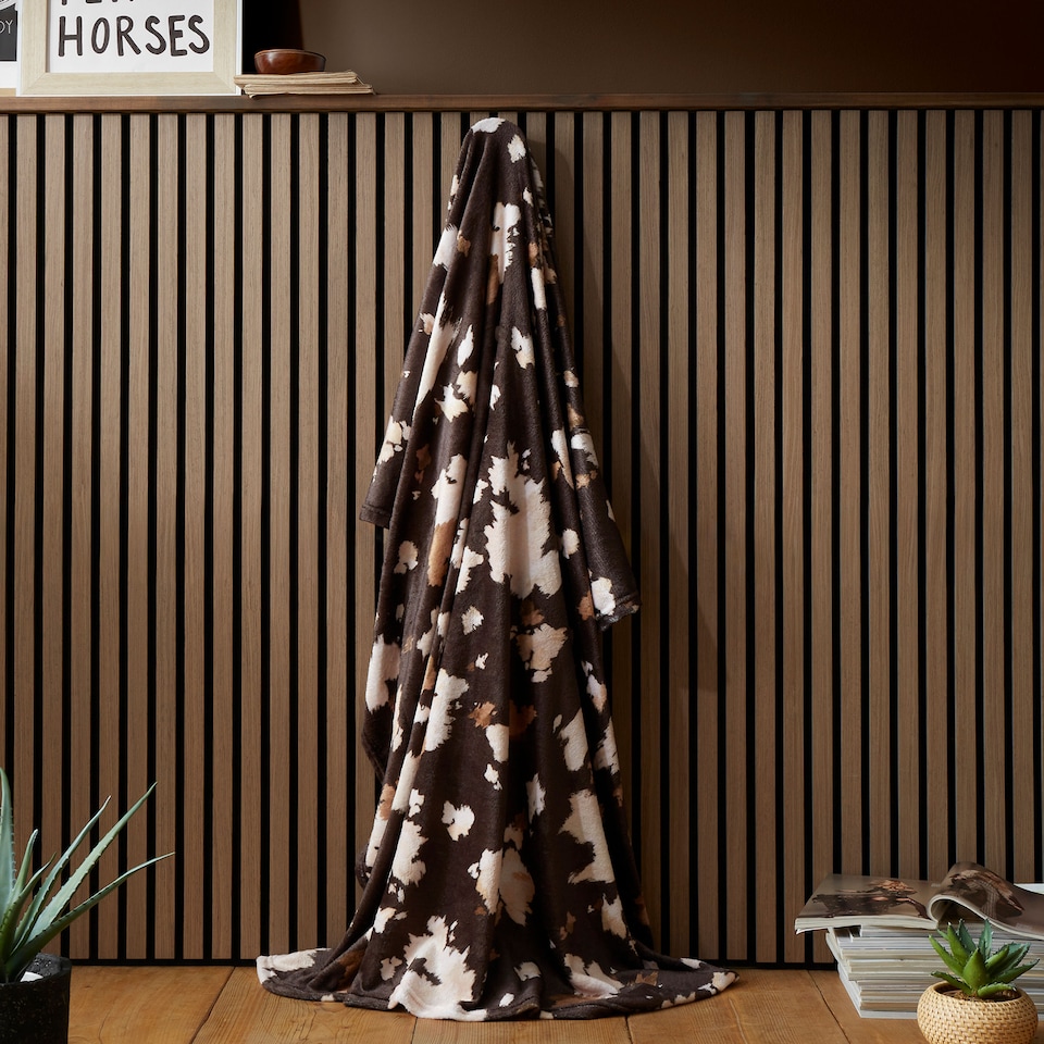 image 1 of Fusion Cow Print Fleece Throw Chocolate