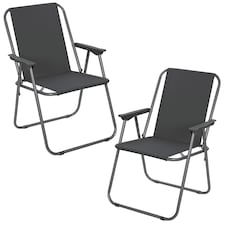 Garden Patio Metal Folding Spring Deck Chairs Camping Beach Picnic Outdoor Seats | Grey | 2 x Grey