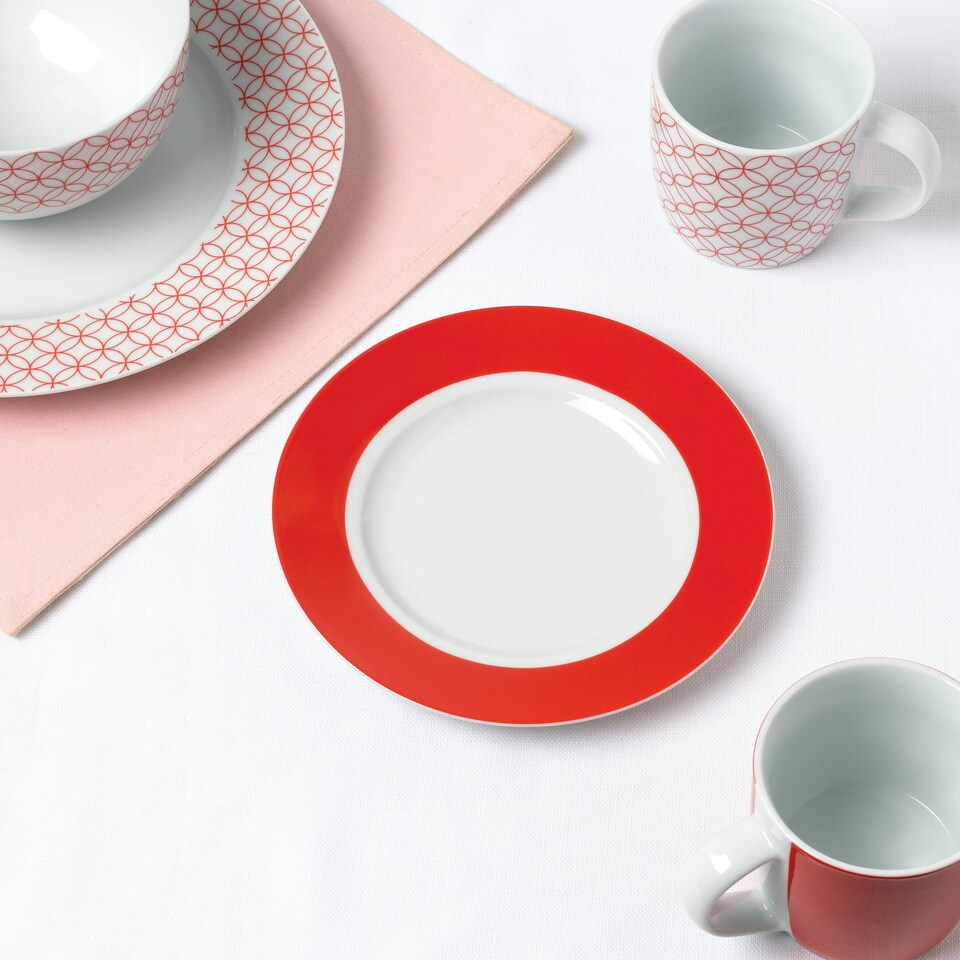 image 1 of 16pc Red & White Geo Dinner Set