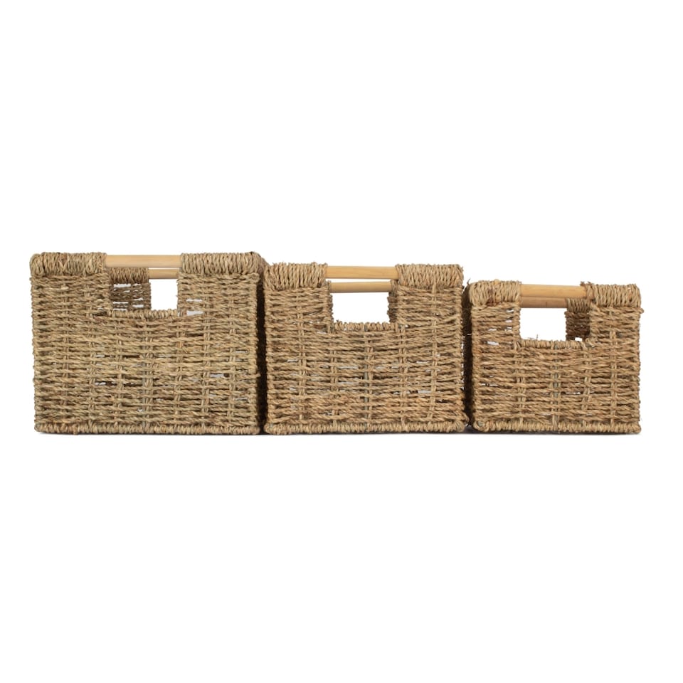 image 1 of Set of 3 Nordic Seagrass Storage Basket | Green | Green | Not provided