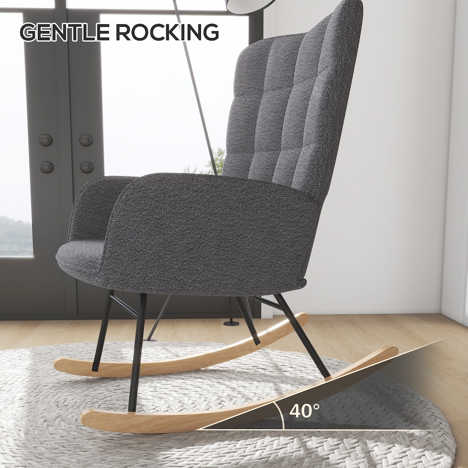 image 1 of HOMCOM Wingback Rocking Chair for Nursing w/ Steel Frame Dark Grey