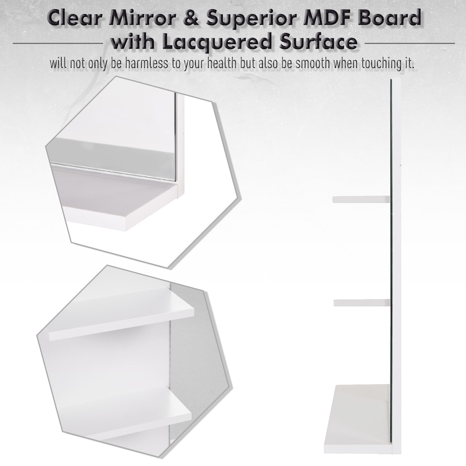 image 1 of kleankin Bathroom Mirror, Wall Mount Vanity Mirror, Modern Make Up Mirror with 3 Storage Shelves, White