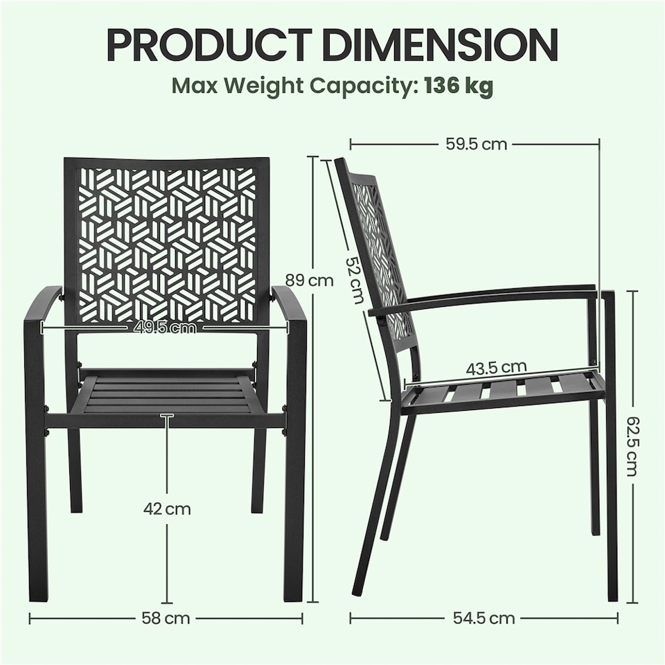 image 1 of Yaheetech Set of 2 Outdoor Patio Dining Chairs with Slatted Seat-Black | Black | Black | One Size