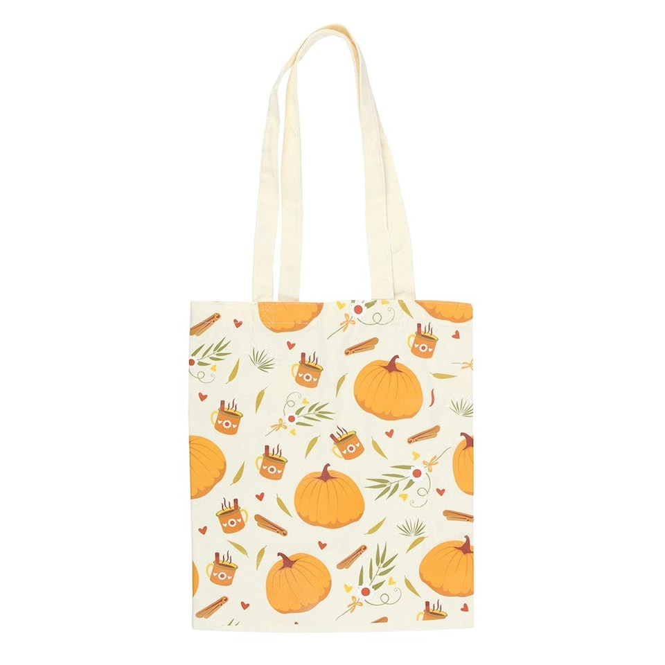 image 1 of Something Different Autumn Days Print Polycotton Tote Bag - White/Orange - One Size