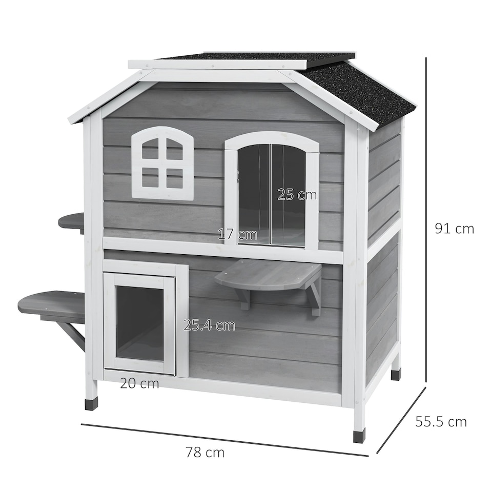 image 1 of PawHut Wooden Cat House Cat Cave Pet Shelter Condos Outdoor Grey