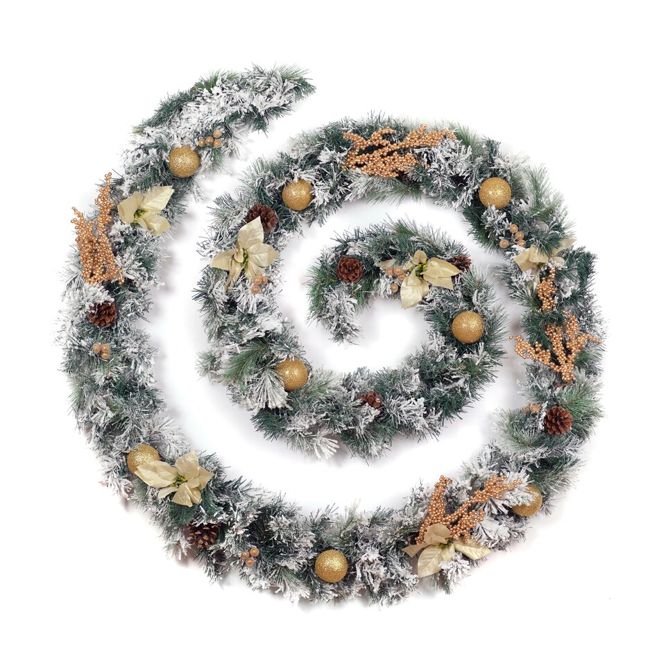 Best Artificial 12ft Snow Flocked Gold Luxury Christmas Garland