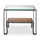 image 1 of Interiors by Premier Roman Console Table, Rectangular Tempered Glass Top on Black Metal Frame, Teak‑Wood Lower Shelf Console Black