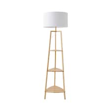 ValueLights Hiru Wooden 3 Tier Shelf Floor Lamp with White Shade | White