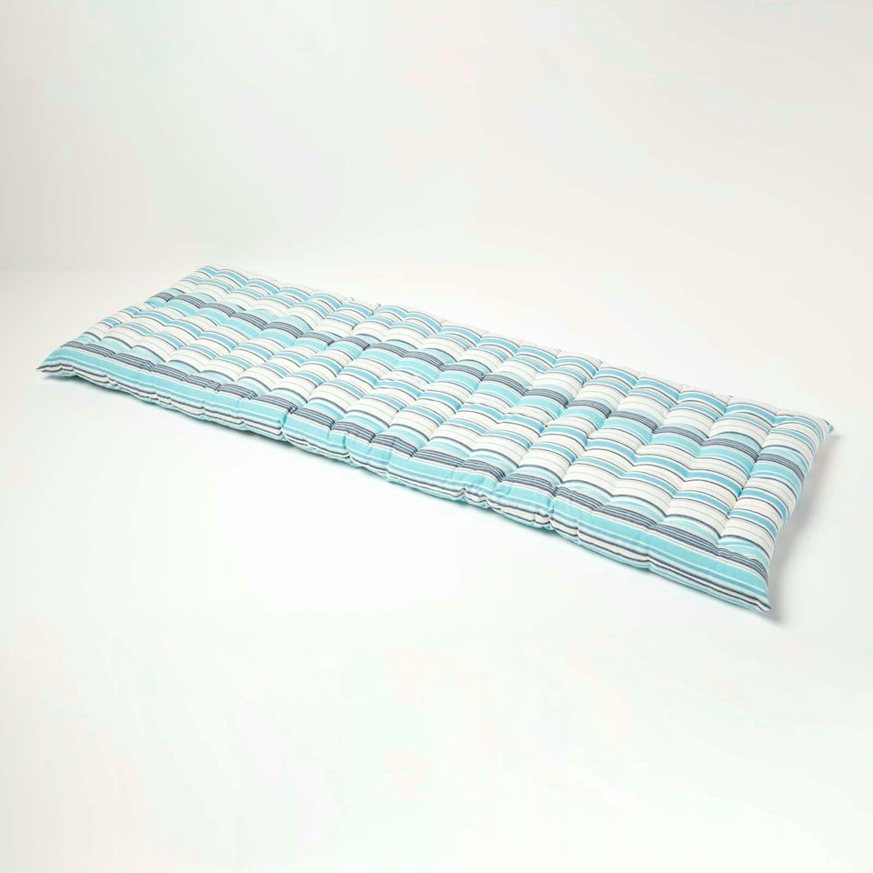 image 1 of Homescapes Garden Bench Cushion Luxury 3 Seater Cotton Stripe Indoor Outdoor Seat Pad | Blue | 143 x 48 cm | 1
