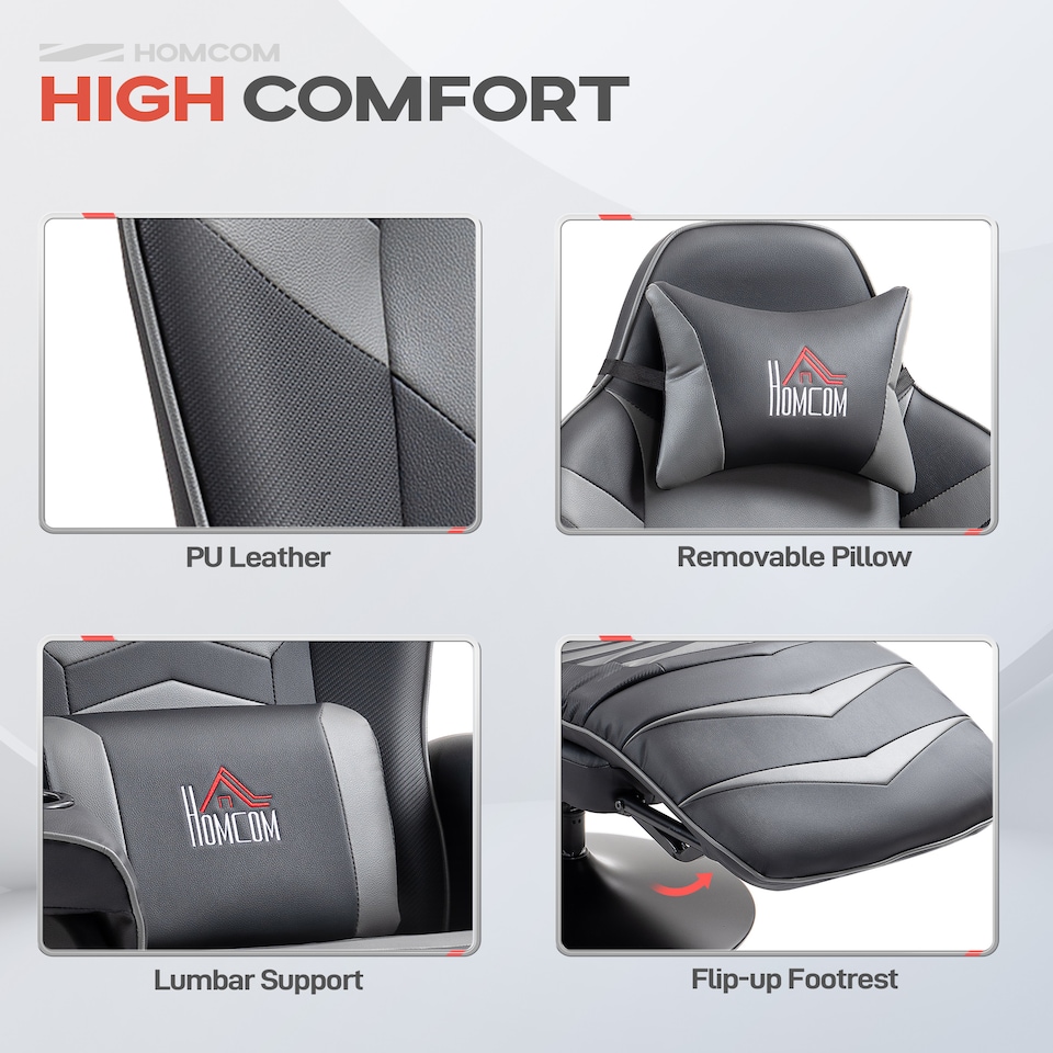image 1 of HOMCOM Massage Recliner Chair with Remote, PU Leather Recliner Armchair Grey | Grey