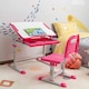 image 9 of COSTWAY Height Adjustable Kids Study Table and Chair Set with Tilting Tabletop-Pink