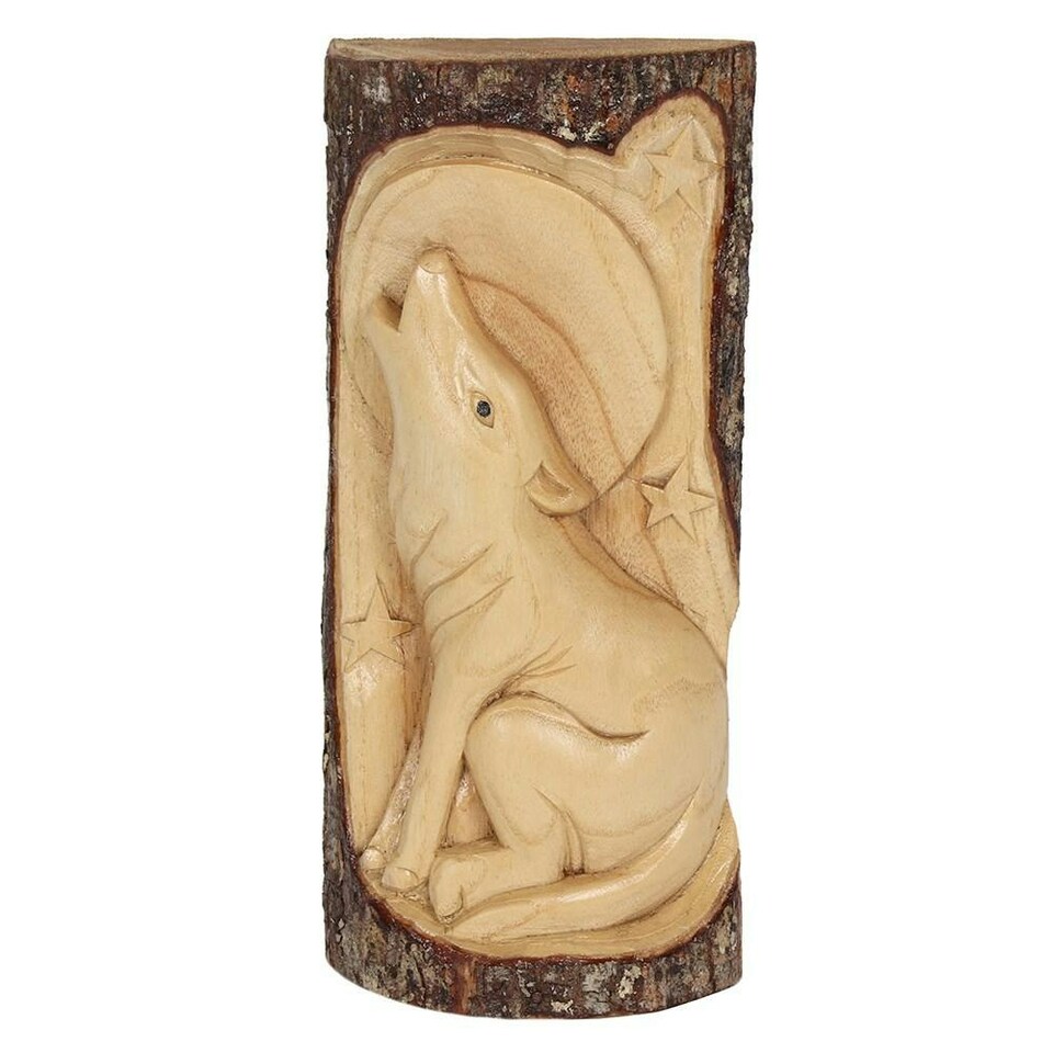 Something Different Wolf Wood Carving Wall Art - Beige/Brown - 30cm x 3.5cm x 12cm