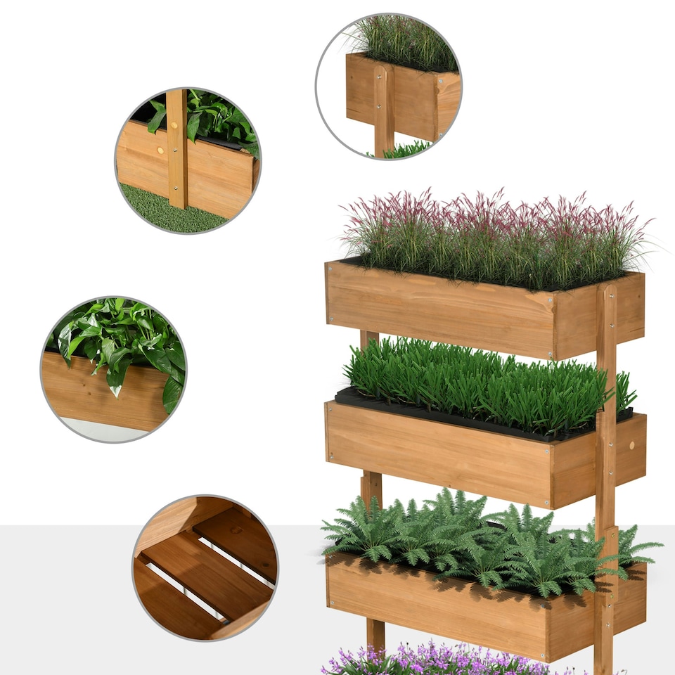 image 1 of Outsunny Raised Garden Bed Wooden Plant Stand Orange