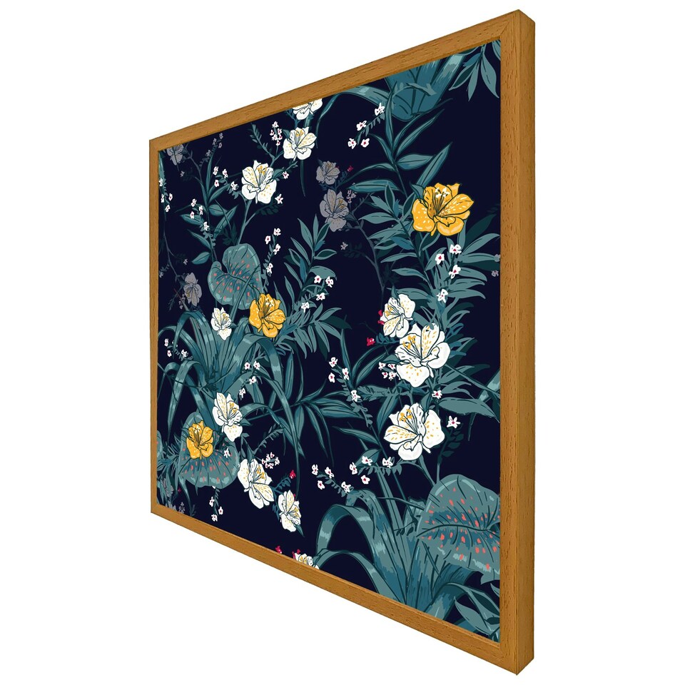 image 1 of Blue & yellow flowers (Picture Frame) Brown | S