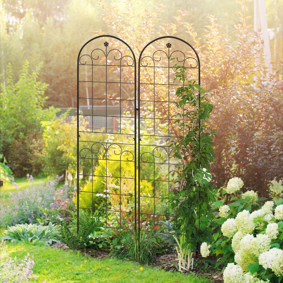 image 1 of Outsunny Set of 2 Metal Trellis for Climbing Plants, Floral Design, 50 x 180cm