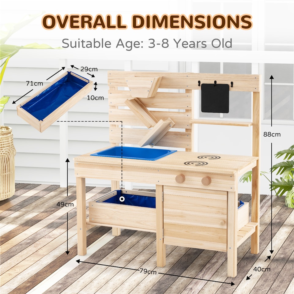 image 1 of COSTWAY Mud Kitchen Kids Outdoor Play Kitchen with Detachable Sandbox-Natural