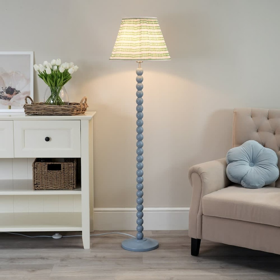 image 1 of ValueLights Bobbles Blue Bobbin Floor Lamp Pink Aztec Pleat Shade | Blue