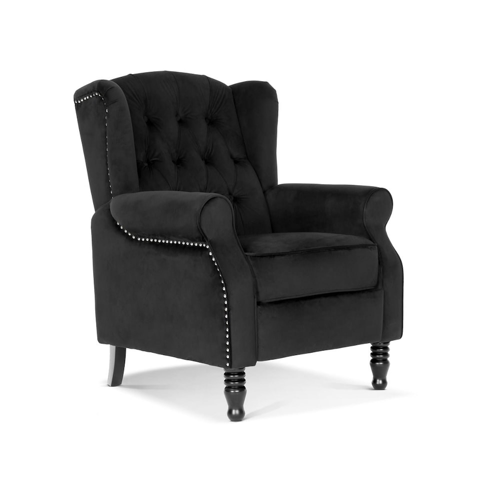 image 1 of Velvet Black Marianna Manual Recliner Wingback Chair
