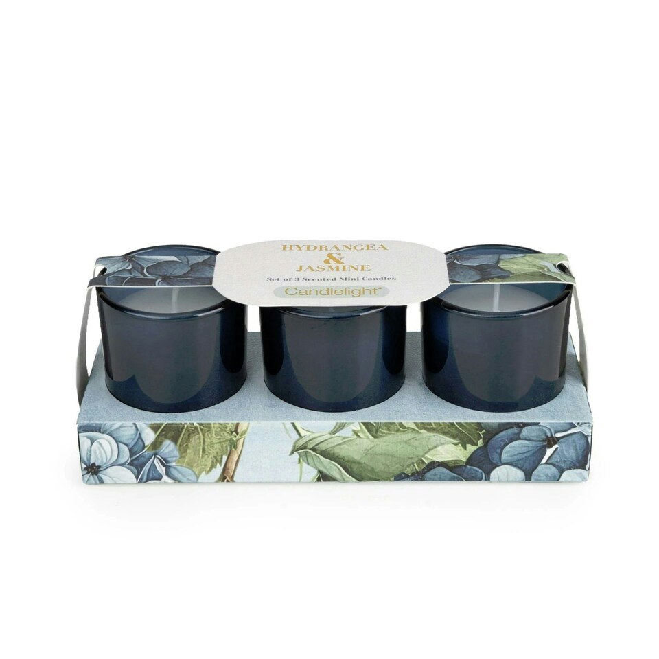 image 1 of Candlelight Set of 3 Mini Votive Candles Hydrangea & Jasmine Blue | One Size