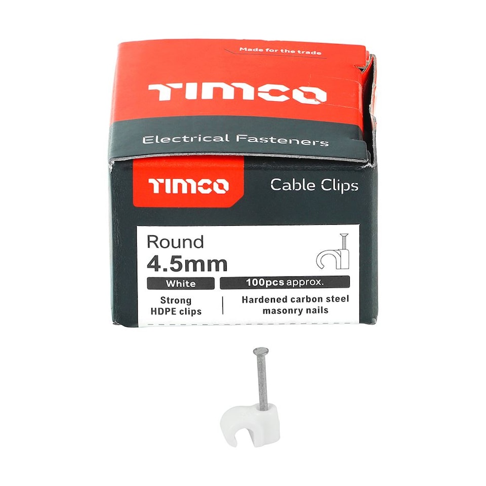 image 1 of Timco - Round Cable Clips - White (Size To fit 4.5mm - 100 Pieces)