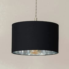 ValueLights Reni Black & Chrome Drum Shade 3 Drop Bar Chrome Diner Ceiling Pendant Light Silver