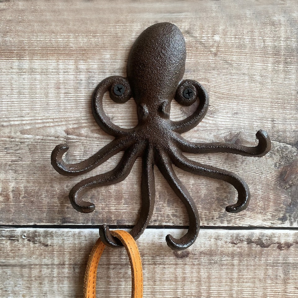 image 1 of Cast Iron Octopus Shaped Wall Hook Rack with 2 Hooks
