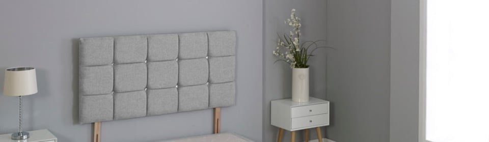 Silver Linen Cube Headboard | Silver | 2FT6 Small Single 20"inch Headboard