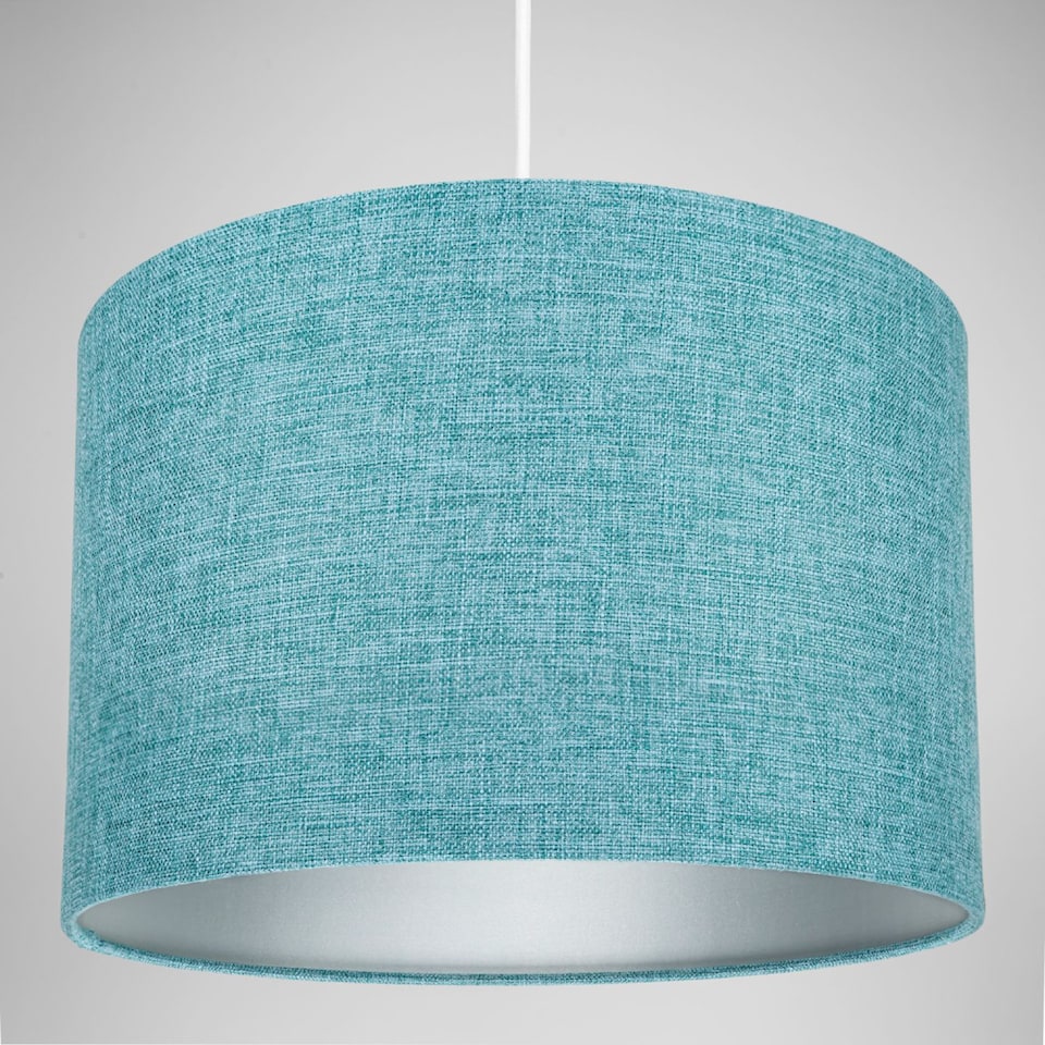 image 1 of Contemporary and Sleek 12 Inch Teal Linen Fabric Drum Lamp Shade 60w Maximum | Blue | Teal | 1