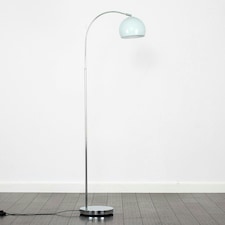 ValueLights Designer Style Polished Chrome Stem Floor Lamp With Pale Blue Metal Dome Light Shade With LED GLS Bulb in Warm White | Blue