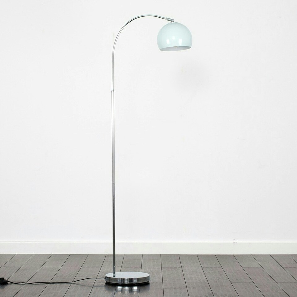 image 1 of ValueLights Designer Style Polished Chrome Stem Floor Lamp With Pale Blue Metal Dome Light Shade With LED GLS Bulb in Warm White | Blue