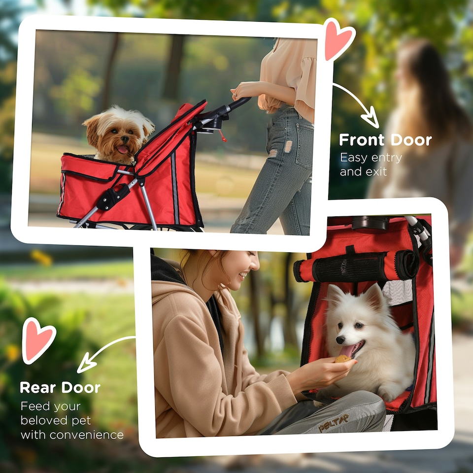 image 1 of PawHut Pet Stroller Carrier Foldable Deluxe Jogger Walk Travel Dog Cat Red