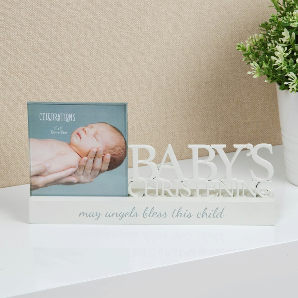 image 1 of Widdop Baby 'Christening' Decorative Photo Frame - 4 x 4" Clear | One Size